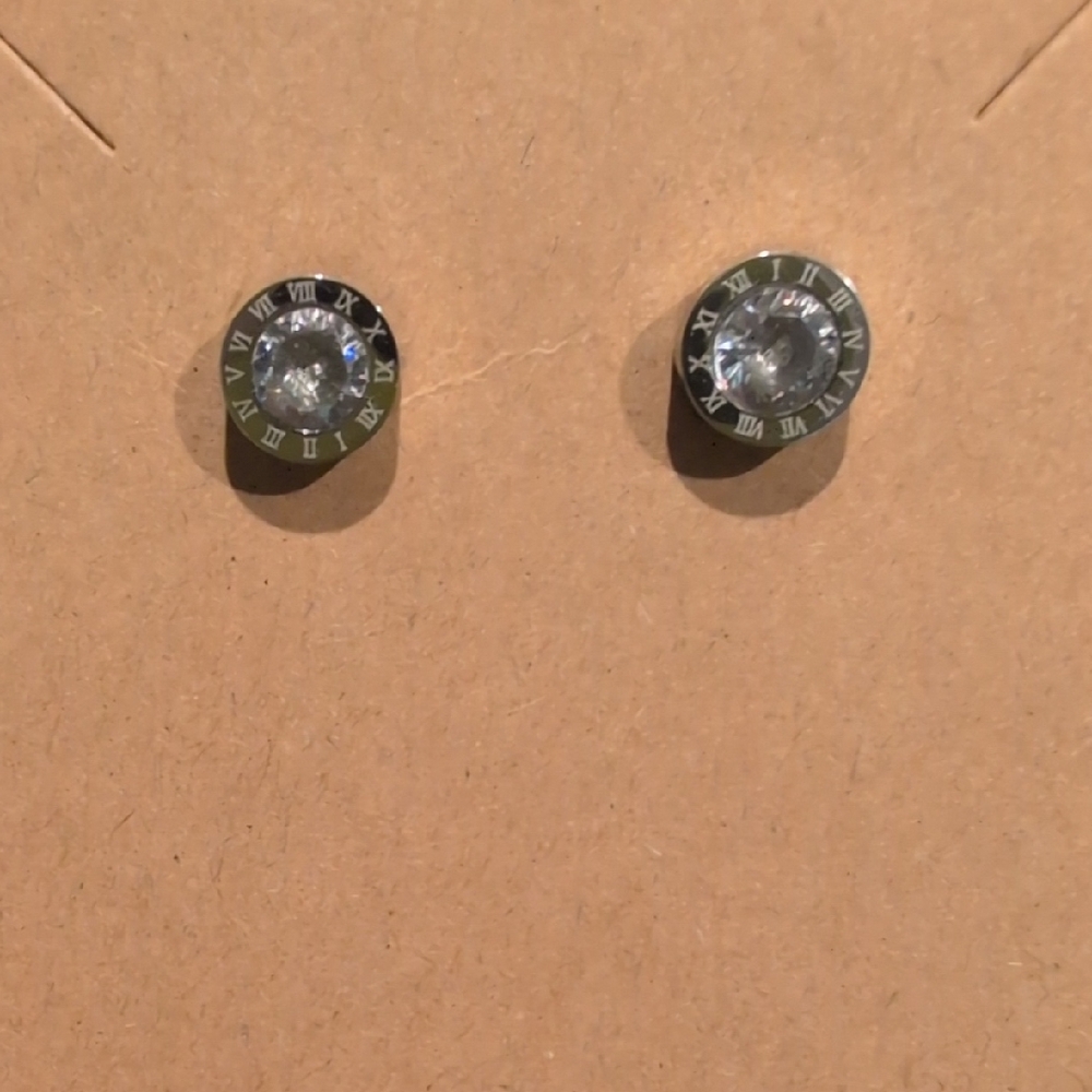 Elegant CZ Stainless Steel Roman Numerial Studs